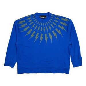 Neil Barrett Milano Fair Isle Thunderbolt Easy Fit Cobalt Sweatshirt Mens 2XL